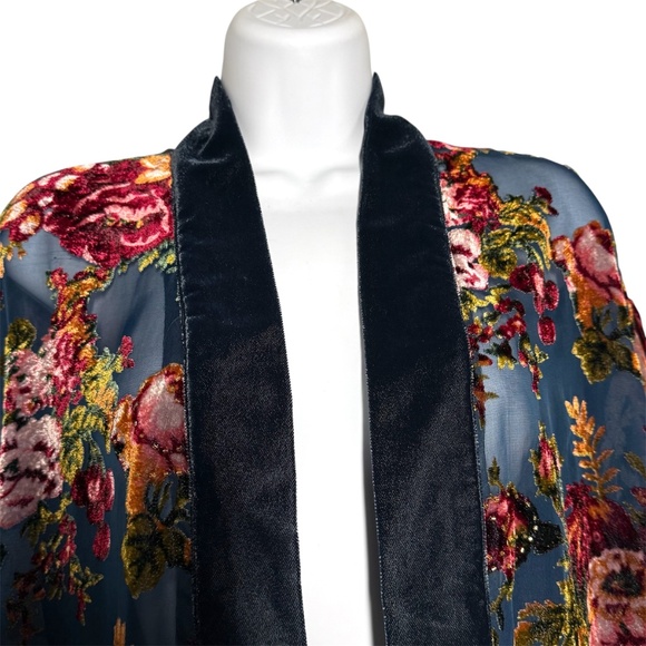 Soft Surroundings Velvet Burnout Kimono Jacket Topper Beaded Large L XL Blue - Picture 2 of 9